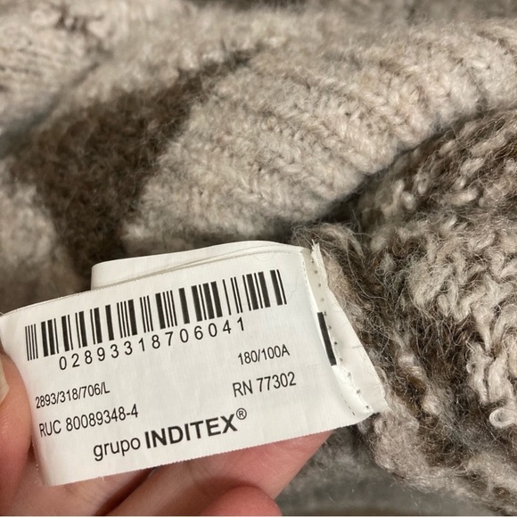 Zara Wool Blend Sweater Size Large Boucle Knit Circle Print Oversized Grey Brown - Picture 10 of 12